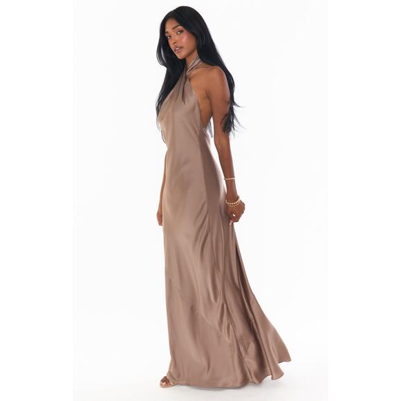 Show Me Your Mumu Jasmine Halter Maxi Dress in Dune Luxe Satin M - Picture 5 of 7